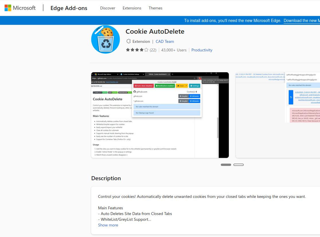 Edge Add-Ons Screenshot des Edge Add-ons Shops